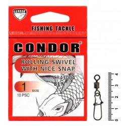 Застібка американка рибальська, з вертлюгом, Condor, 10шт/уп, №1